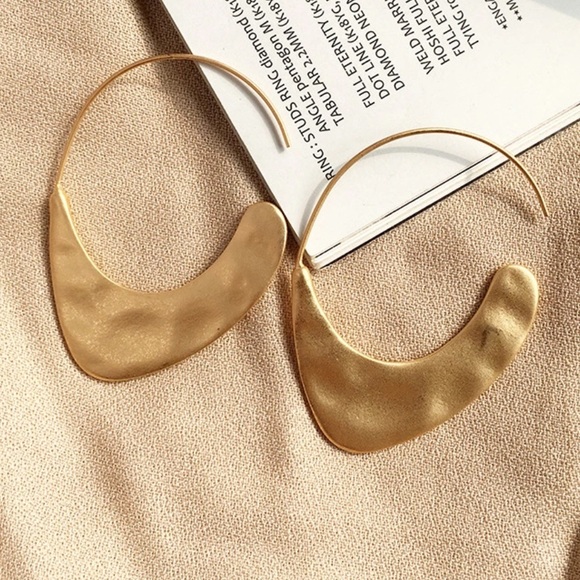 Anthropologie Jewelry - Hammered Gold Open Hoop Minimalist Earrings